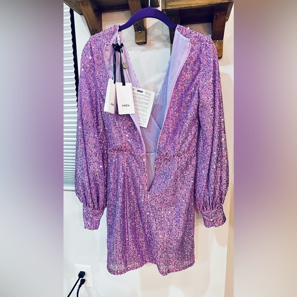 NWT AMEN Faux Wrap Light Purple Sequin Dress Long Sleeve XS (IT 38) - Picture 4 of 13